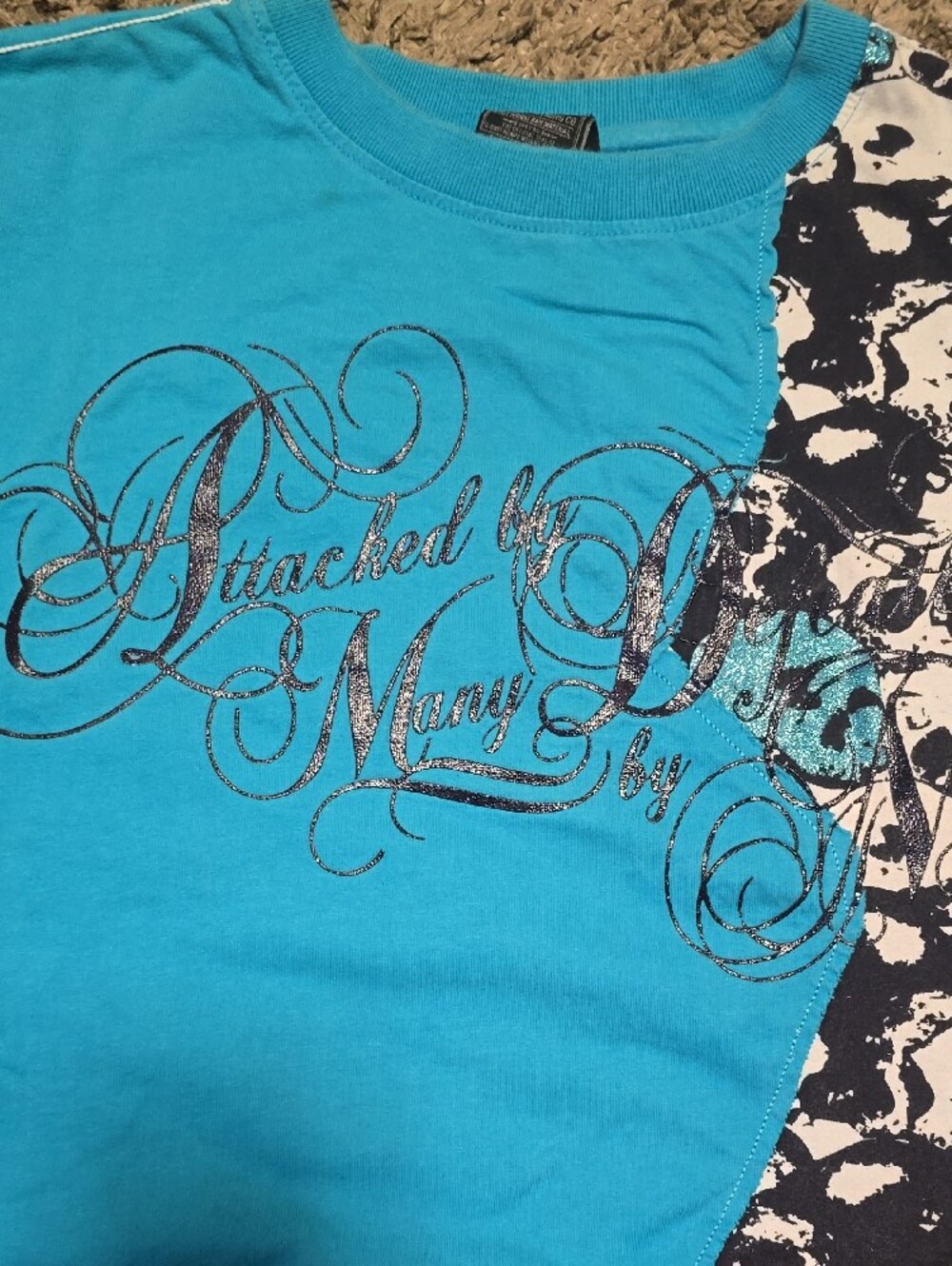 Men's Blue Short Sleeve Tee with Skull Print Panel - Picture 3 of 7